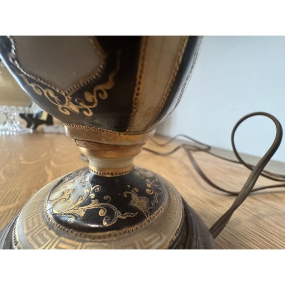 Vintage Floral Porcelain & Metal Table Lamp – Ornate Black & Gold Detail, Wood B - Picture 8 of 12